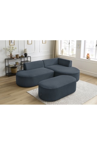 Canapé d'angle droit et pouf Rousseau - Bleu foncé