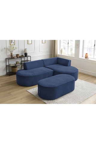 Canapé d'angle droit et pouf Rousseau - Bleu foncé