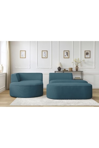 Canapé d'angle gauche et pouf Rousseau - Bleu foncé