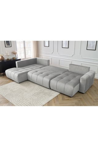 Canapé d'angle droit panoramique convertible Arsene - Gris clair - Couchage 135 x 325 cm