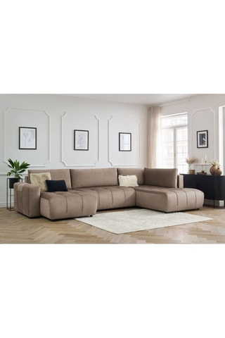 Canapé d'angle gauche panoramique convertible Arsene - Taupe - Couchage 135 x 325 cm