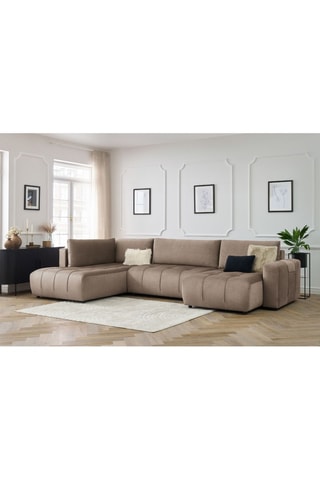 Canapé d'angle droit panoramique convertible Arsene - Taupe - Couchage 135 x 325 cm