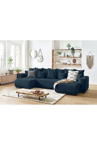 Canapé d'angle panoramique convertible Envy - Bleu canard - Couchage 330 x 139 cm