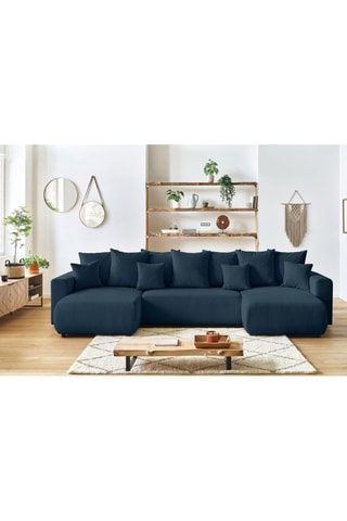 Canapé d'angle panoramique convertible Envy - Bleu canard - Couchage 330 x 139 cm