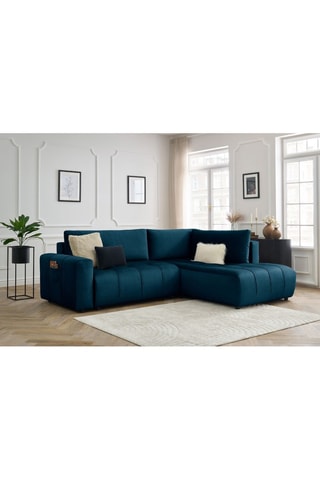 Canapé d'angle droit convertible Arsene - Bleu foncé - Couchage 135 x 204 cm