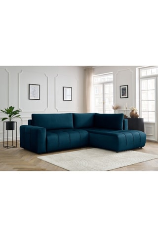 Canapé d'angle droit convertible Arsene - Bleu foncé - Couchage 135 x 204 cm