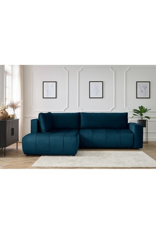 Canapé d'angle gauche convertible Arsene - Bleu foncé - Couchage 135 x 204 cm