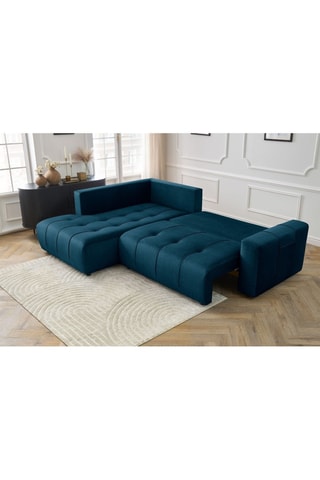 Canapé d'angle gauche convertible Arsene - Bleu foncé - Couchage 135 x 204 cm