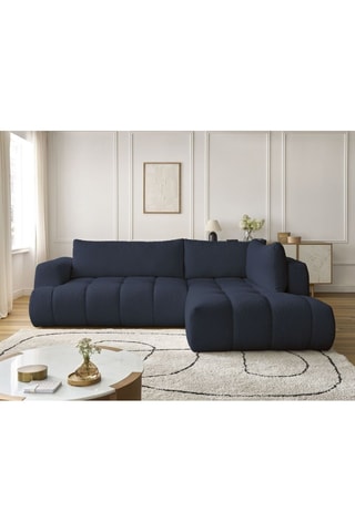 Canapé d'angle droit convertible Fuji - Bleu foncé - 4 places - En polyester - Couchage 228 x 154 cm