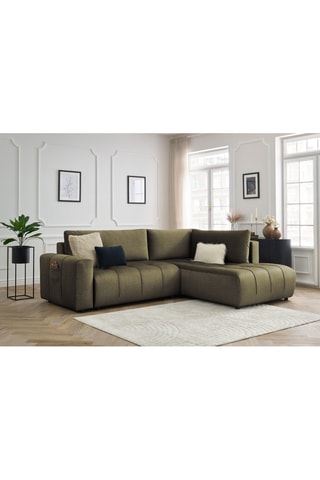 Canapé d'angle droit convertible Arsene - Vert - 3 places - En tissu velours 