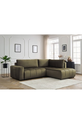 Canapé d'angle droit convertible Arsene - Vert - 3 places - En tissu velours 