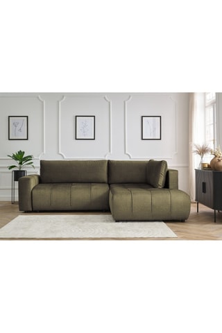 Canapé d'angle droit convertible Arsene - Vert - 3 places - En tissu velours 