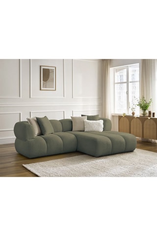 Canapé d'angle droit Pamira - Vert - 4 places - En tissu bouclette