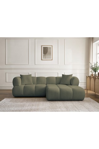 Canapé d'angle droit Pamira - Vert - 4 places - En tissu bouclette