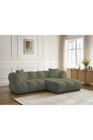 Canapé d'angle droit Pamira - Vert - 4 places - En tissu bouclette