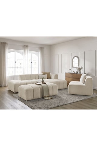 Canapé d’angle modulabe, chauffeuse et pouf Annecy - Beige - 5 et 1 places - En tissu bouclette