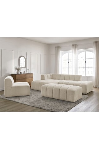 Canapé d’angle gauche modulable 5 places, chauffeuse et pouf Annecy - Beige - En tissu bouclette