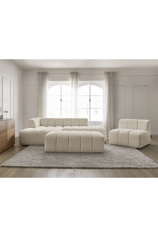 Canapé d’angle gauche modulable 5 places, chauffeuse et pouf Annecy - Beige - En tissu bouclette