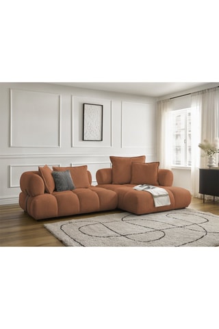 Canapé d’angle droite Alya - Orange - 4 places - En tissu bouclette