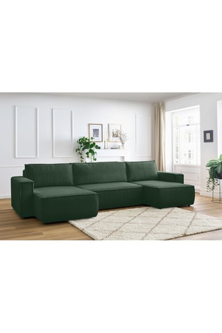 Canapé panoramique convertible Nihad - Vert foncé - Couchage 328 x 139 cm