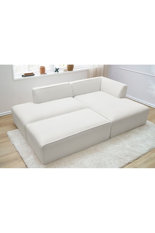 Canapé d'angle droit et pouf Megève - Blanc cassé