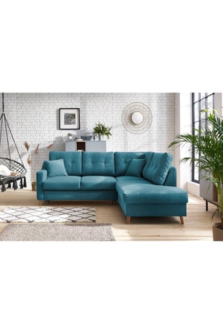 Canapé d'angle droit convertible Sweden - Bleu canard - Couchage 130 x 200 cm