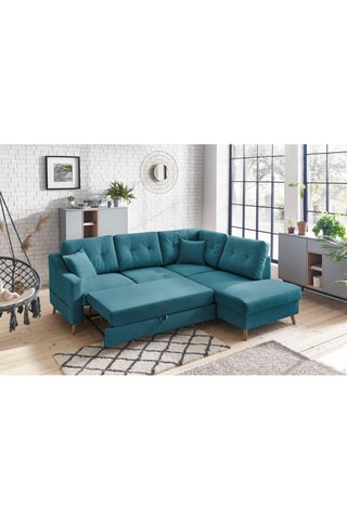 Canapé d'angle droit convertible Sweden - Bleu canard - Couchage 130 x 200 cm