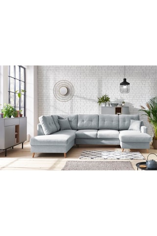 Canapé d'angle droit panoramique convertible Sweden - Gris - Couchage 260 x 130 cm