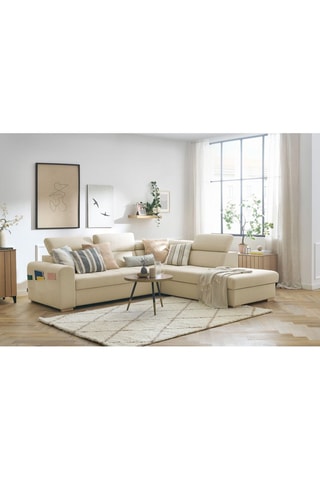 Canapé d'angle droit convertible Armand - Beige - Couchage 198 x 127 cm