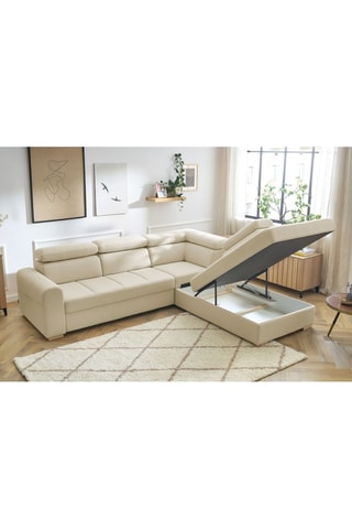 Canapé d'angle droit convertible Armand - Beige - Couchage 198 x 127 cm