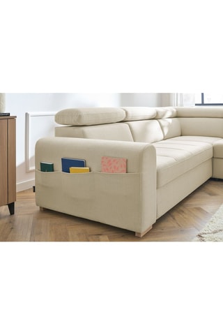 Canapé d'angle droit convertible Armand - Beige - Couchage 198 x 127 cm