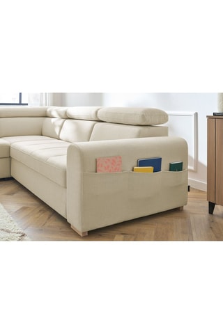 Canapé d'angle gauche convertible Armand - Beige - Couchage 198 x 127 cm