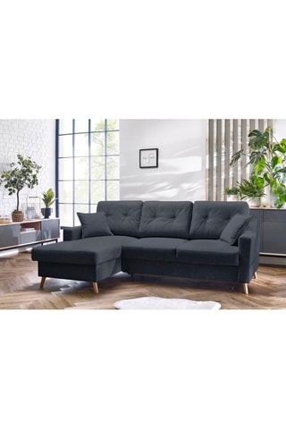 Canapé 4 places d'angle gauche convertible avec coffre Sweden - Gris foncé - Couchage 128 x 196 cm
