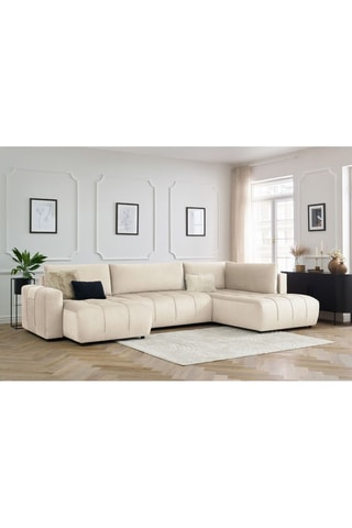 Canapé d'angle gauche panoramique convertible Arsene - Beige - Couchage 135 x 325 cm