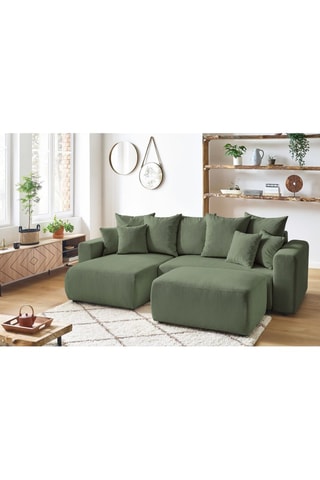 Canapé d'angle réversible convertible et pouf Envy - Kaki - Couchage 231 x 130 cm