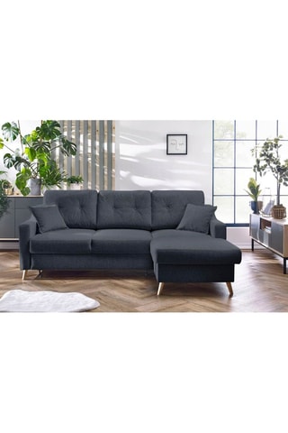 Canapé 4 places d'angle droit convertible avec coffre Sweden - Gris foncé - Couchage 128 x 196 cm