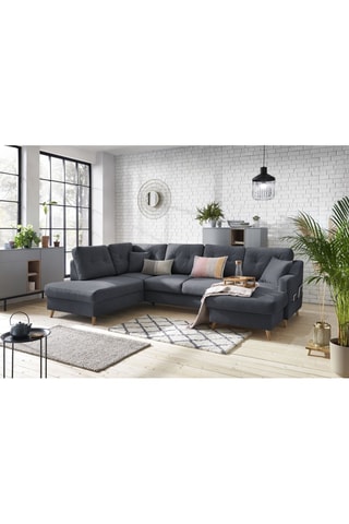 Canapé d'angle panoramique convertible droit Sweden - 
Gris foncé - Couchage 260 x 130 cm