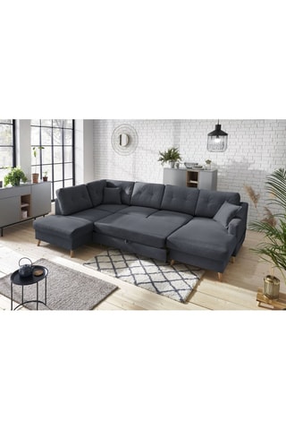 Canapé d'angle panoramique convertible droit Sweden - 
Gris foncé - Couchage 260 x 130 cm