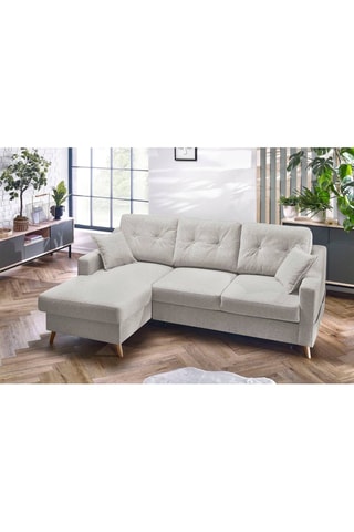 Canapé d'angle gauche convertible Sweden - Crème - Couchage 128 x 196 cm