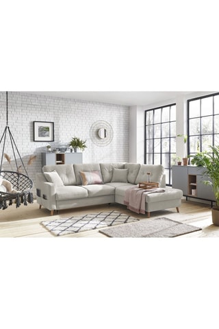 Canapé d'angle droit convertible Sweden - Crème - Couchage 130 x 200 cm