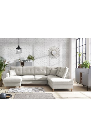 Canapé d'angle panoramique convertible gauche Sweden - Crème - Couchage 260 x 130 cm