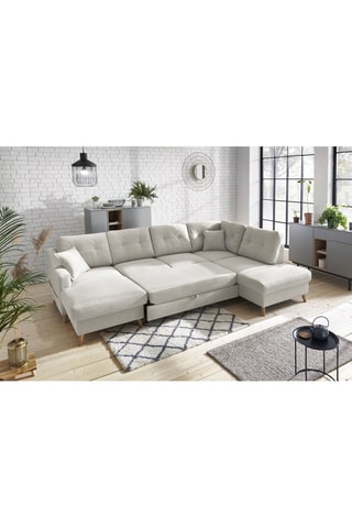 Canapé d'angle panoramique convertible gauche Sweden - Crème - Couchage 260 x 130 cm