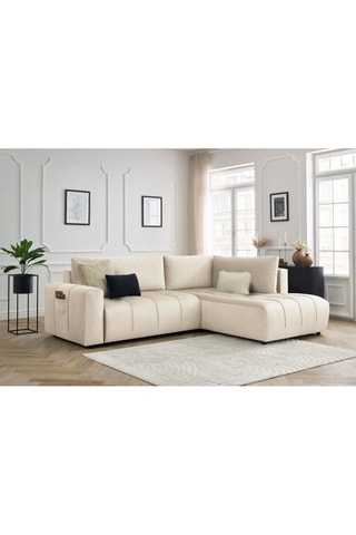 Canapé d'angle droit convertible Arsene - Beige - Couchage 135 x 204 cm