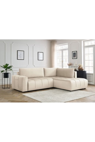 Canapé d'angle droit convertible Arsene - Beige - Couchage 135 x 204 cm