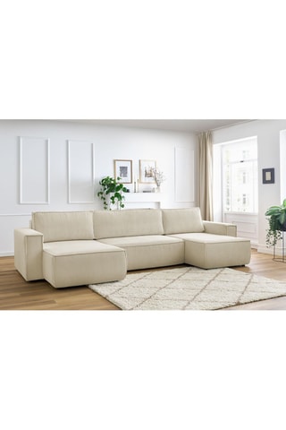 Canapé d'angle panoramique convertible Nihad - Beige - Couchage 231 x 130 cm