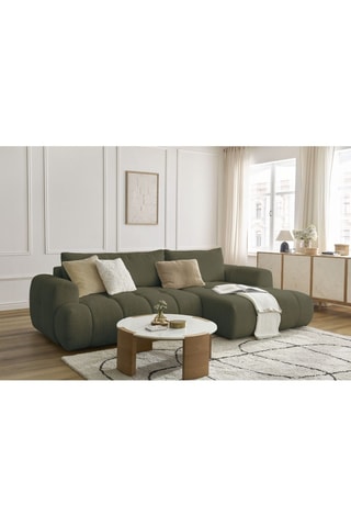 Canapé d'angle droit convertible Fuji - Vert - 3 places - Tissu bouclette - Couchage 154 x 228 cm