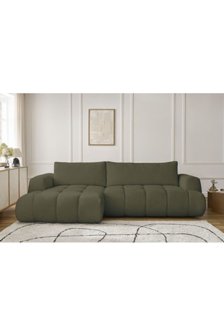 Canapé d'angle gauche convertible Fuji - Vert - 3 places - Tissu bouclette - Couchage 154 x 228 cm