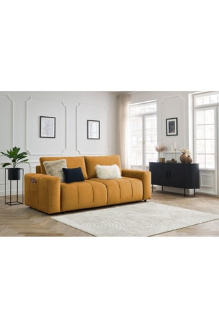 Canapé droit convertible Arsène - Jaune - 3 places - En tissu velours