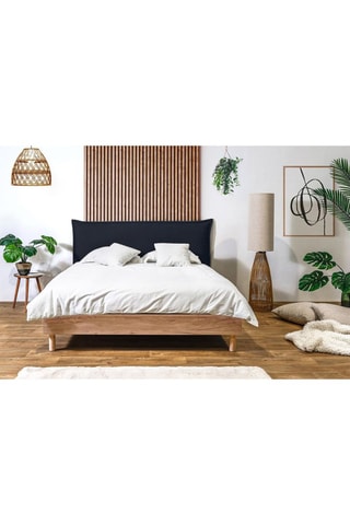 Lit Charlie - Bleu foncé et imitation bois