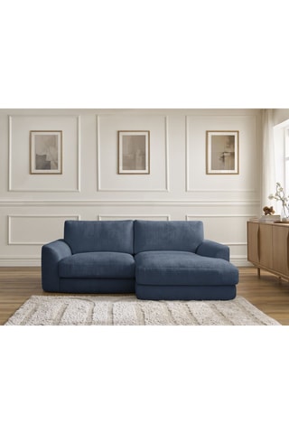 Canapé d'angle droit Leonore - Bleu foncé - 3 places - En tissu texturé